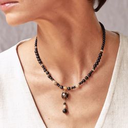 WN231N Collar PLATA DE PALO mujer de bronce, ónix y circonitas colección Zaira
