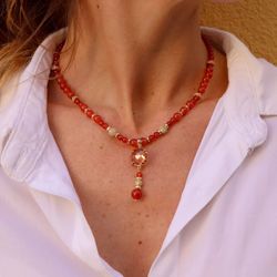 WN231O Collar Plata de Palo mujer de bronce, cornalina y circonitas colección Mina con vitalidad y energía