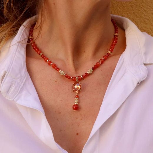 WN231O Collar Plata de Palo mujer de bronce, cornalina y circonitas colección Mina con vitalidad y energía