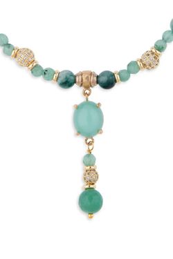 WN231V Collar Plata de Palo de bronce, ágata y circonitas colección Yulai actual y moderno