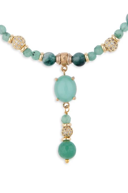 WN231V Collar Plata de Palo de bronce, ágata y circonitas colección Yulai actual y moderno