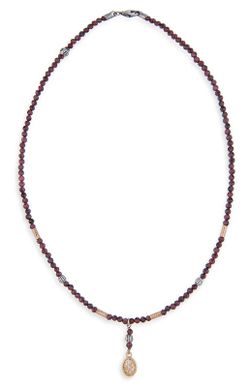 WN232G Collar PLATA DE PALO para mujer de pata 925 con piedras granates naturales bronce y circonitas