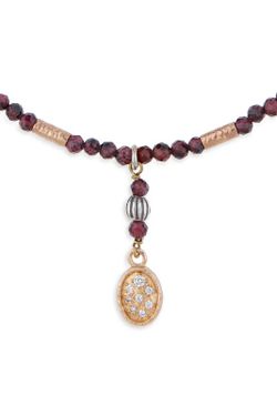 WN232G Collar PLATA DE PALO para mujer de pata 925 con piedras granates naturales bronce y circonitas