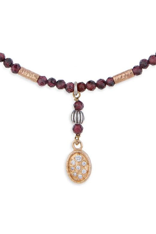 WN232G Collar PLATA DE PALO para mujer de pata 925 con piedras granates naturales bronce y circonitas