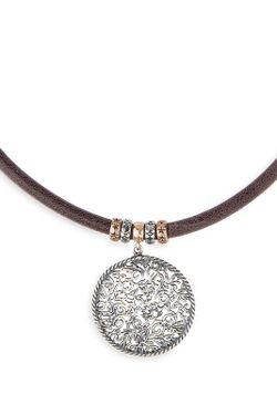 WN236X Colgante Alpina Plata de Palo para mujer muy elegante y de categoría combinado en cuero y colgante en plata de ley 925 en forma circular una verdadera obra de arte