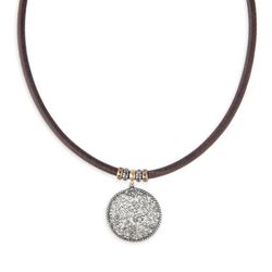 WN236X Colgante Alpina Plata de Palo para mujer muy elegante y de categoría combinado en cuero y colgante en plata de ley 925 en forma circular una verdadera obra de arte