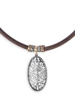 WN237X Colgante Dorita Plata de Palo de mujer en plata de ley forma oval formando una cenefa cuero elegante y moderno
