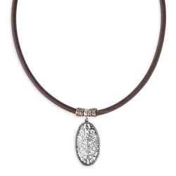 WN237X Colgante Dorita Plata de Palo de mujer en plata de ley forma oval formando una cenefa cuero elegante y moderno