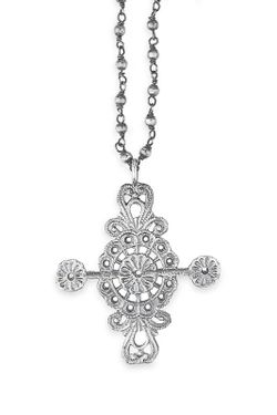 WN238X Collar Castana PLATA DE PALO cadena chapada en plata y cruz en plata de ley 925