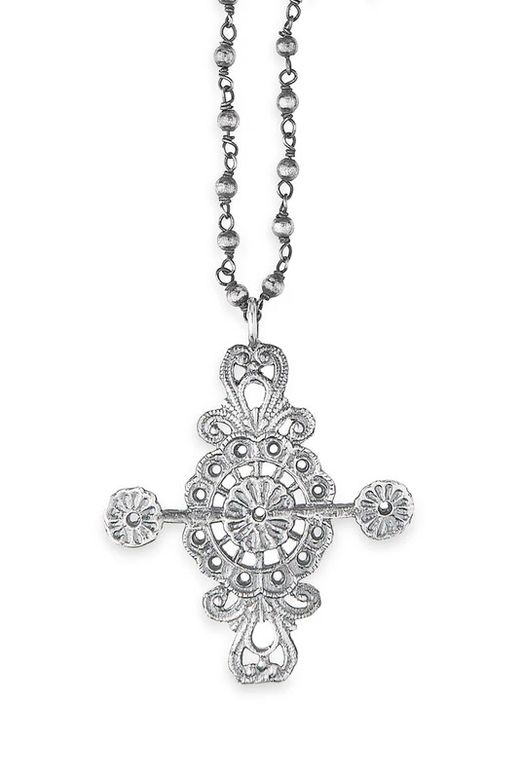 WN238X Collar Castana PLATA DE PALO cadena chapada en plata y cruz en plata de ley 925