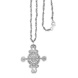 WN238X Collar Castana PLATA DE PALO cadena chapada en plata y cruz en plata de ley 925