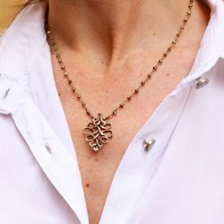 WN240X Collar Pirita PLATA DE PALO de mujer interesante rosario colgante con cenefas de bronce super original