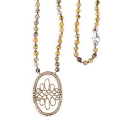 WN241X Collar Espiri Plata de Palo mujer con pirita y colgante oval de bronce pieza ideal para lucir a diario