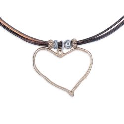 WN246B Collar corazón PLATA DE PALO Mujer colección Medina de Bronce y Cuero
