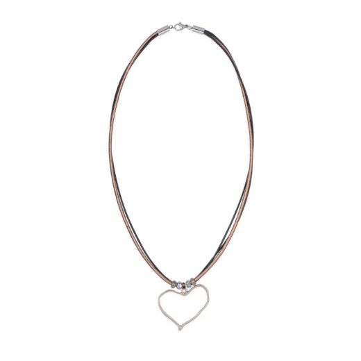 WN246B Collar corazón PLATA DE PALO Mujer colección Medina de Bronce y Cuero