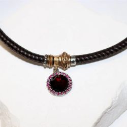 WN267X Collar PLATA DE PALO de mujer Sienna de Plata 925 con circonitas granate cuero