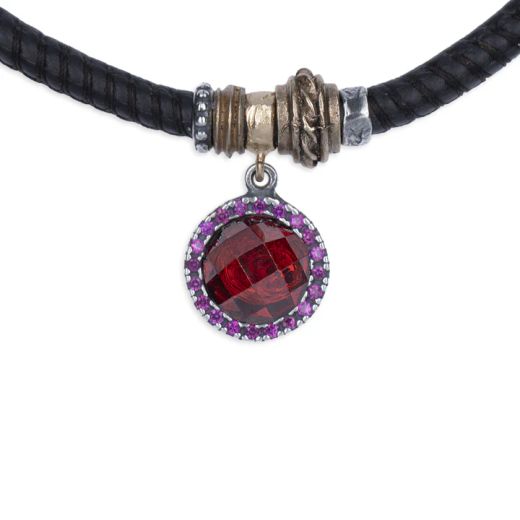 WN267X Collar PLATA DE PALO de mujer Sienna de Plata 925 con circonitas granate cuero