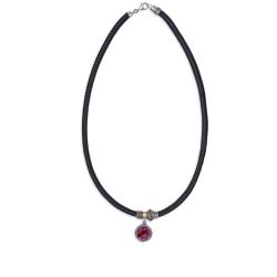 WN267X Collar PLATA DE PALO de mujer Sienna de Plata 925 con circonitas granate cuero
