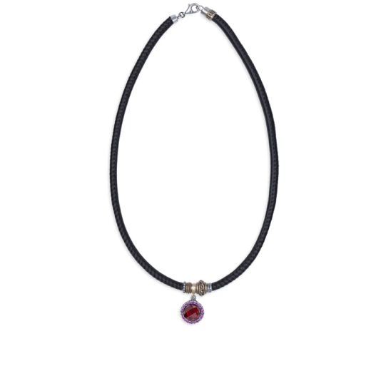 WN267X Collar PLATA DE PALO de mujer Sienna de Plata 925 con circonitas granate cuero