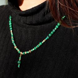 WN283X Collar Plata de Palo de Mujer Argan de Malaquita, Bronce y Plata 925