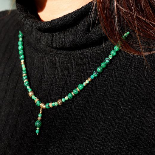 WN283X Collar Plata de Palo de Mujer Argan de Malaquita, Bronce y Plata 925