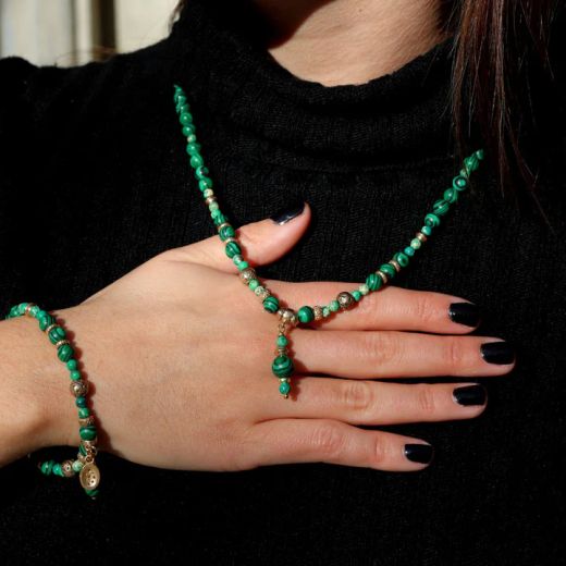 WN283X Collar Plata de Palo de Mujer Argan de Malaquita, Bronce y Plata 925