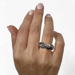 WR080X Anillo Plata de Palo en forma de trenza de plata