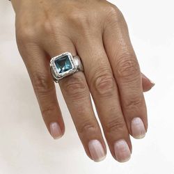 WR081A Anillo PLATA DE PALO cuadrado agua marina