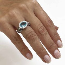 WR082A Anillo Plata de Palo de mujer trenzado con agua marina
