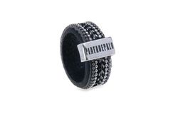 WR111X Anillo Plata de Palo para mujer de cuero con pasamanería negra