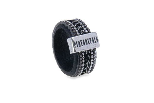 WR111X Anillo Plata de Palo para mujer de cuero con pasamanería negra