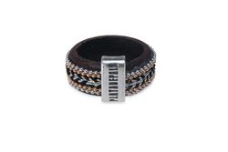 WR112X Anillo Plata de Palo mujer de cuero con pasamanería plateada