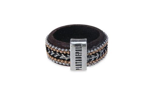 WR112X Anillo Plata de Palo mujer de cuero con pasamanería plateada