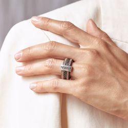 WR112X Anillo Plata de Palo mujer de cuero con pasamanería plateada
