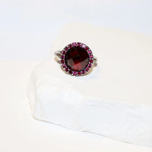 WR161X Anillo PLATA DE PALO Mujer Sienna de Plata 925 con circonitas y granate central