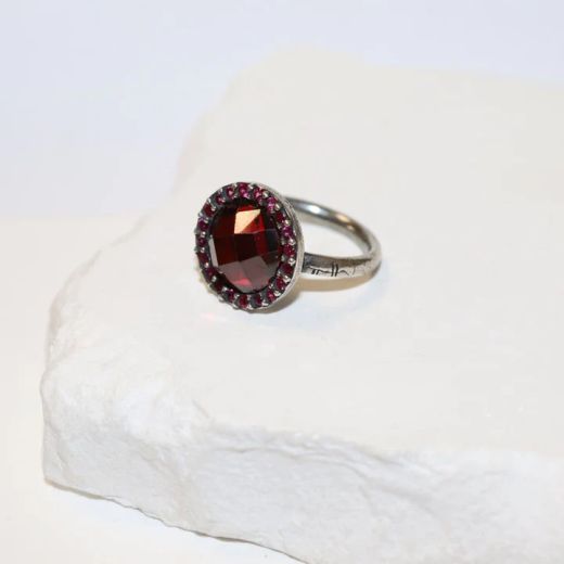 WR161X Anillo PLATA DE PALO Mujer Sienna de Plata 925 con circonitas y granate central